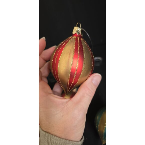 Vintage Glass Teardrop Christmas Ornaments with Gold Stripes and Glitter - Picture 11 of 11